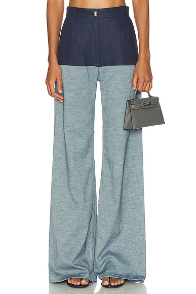 MATTHEW BRUCH High Waist Combo Wide Leg in Navy