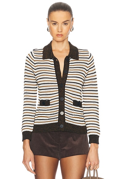 R13 Distressed Edge Cardigan in Black & White Checker | FWRD