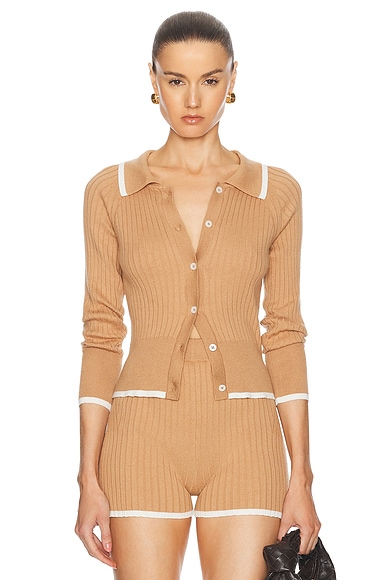 Rib Knit Cropped Cardigan in Khaki