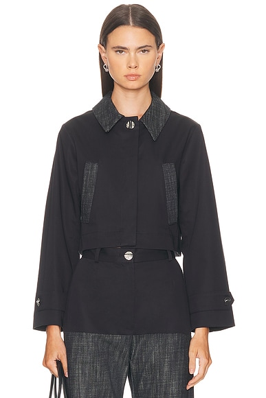 MATTHEW BRUCH Cropped Barn Jacket in Black Cotton Twill