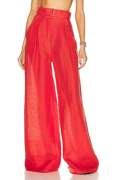 MATTHEW BRUCH Wide Leg Pleated Pant in Red