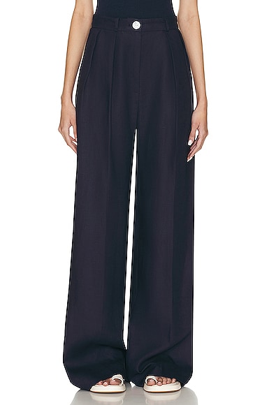 Button Pleated Trouser in Navy