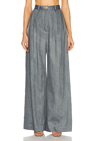Button Pleated Trouser in Blue