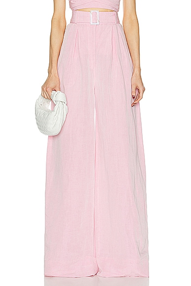 MATTHEW BRUCH Wide Leg Pleated Pant in Pink
