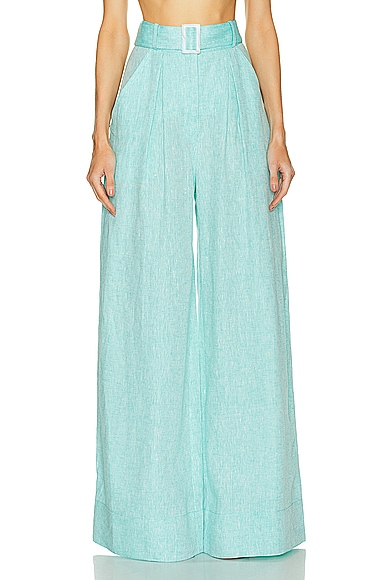 Wide Leg Pleated Pant in Teal