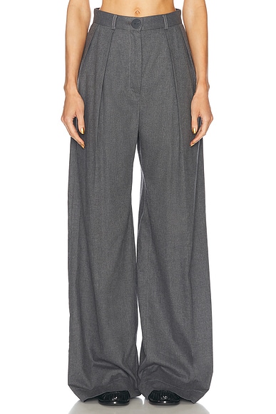 MATTHEW BRUCH Button Pleated Trouser in Charcoal Flannel