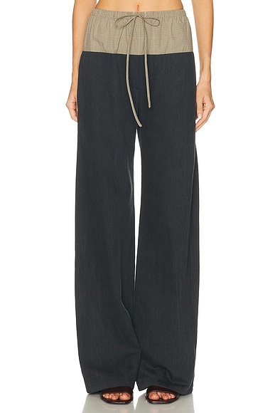 MATTHEW BRUCH Drawstring Combo Pant in Faded Black Denim