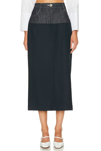 Denim Combo Midi Skirt