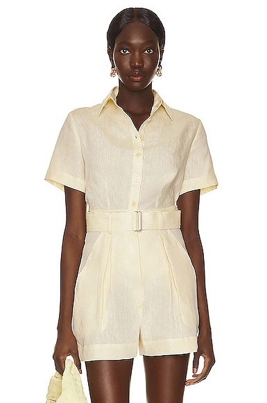 MATTHEW BRUCH Cropped Tie Back Button Up Top in Yellow