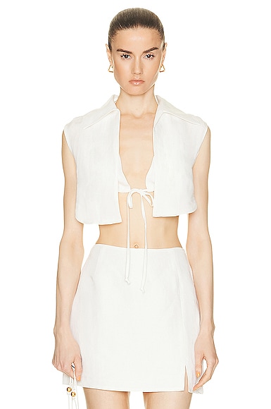 MATTHEW BRUCH Vest with Triangle Top in White Viscose Linen