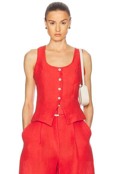 MATTHEW BRUCH Scoop Neck Vest in Red Linen