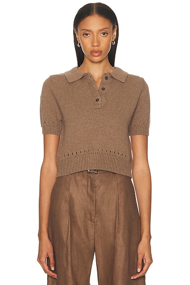Eyelet Trim Knit Polo Top