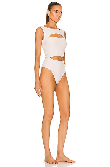 Shop Matthew Bruch Claudia Cutout Swimsuit In Cream Scuba