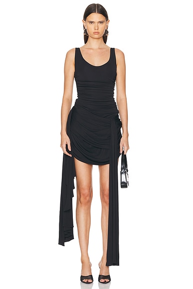 Shop Mugler Ruched Mini Dress In Black