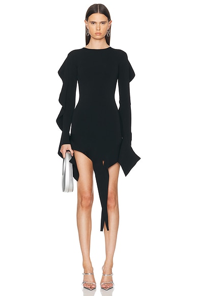 Mugler Long Sleeve Mini Dress in Black