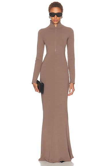 Mugler Column Jersey Dress in Taupe