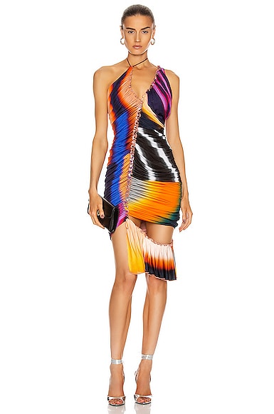 Mugler Ruched Mini Dress in Rainbow Stripes | FWRD