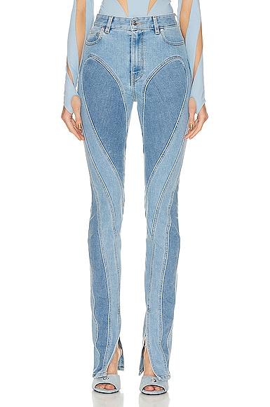 Mugler Spiral Jean In Light Blue & Light Blue