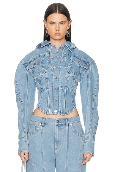 Corset Button Up Jacket in Blue