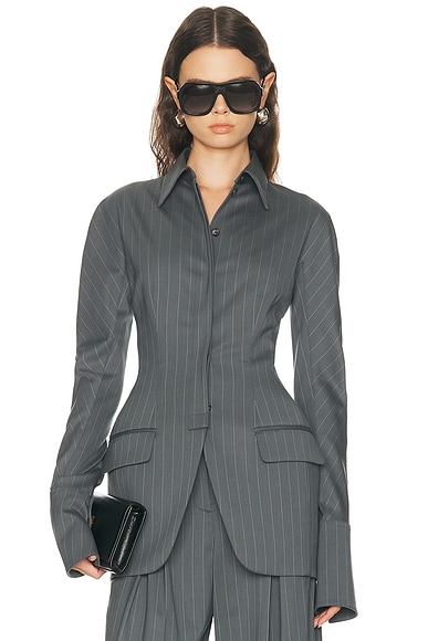 Mugler Tailored Blazer in Grey & White