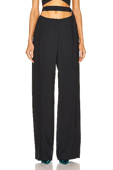 Belted Wool Wide Leg Pant