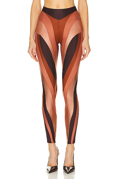 Mugler Illusion Legging in Dark Blush, Light Blush, & Neon Orange