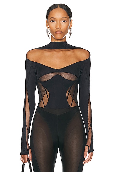 Shop Mugler Lycra Bodysuit In Black & Nude