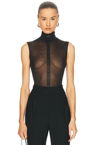 Mugler Sheer Sleeveless Bodysuit in Black
