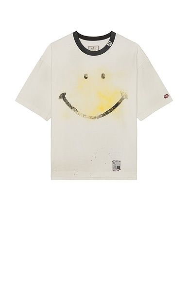 Maison MIHARA YASUHIRO Smiley Face Printed Distressed Tee in White