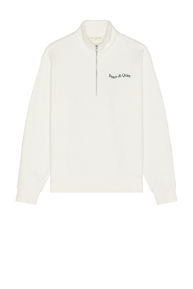 Museum of Peace and Quiet Wordmark Quarter Zip Up Sweater in White