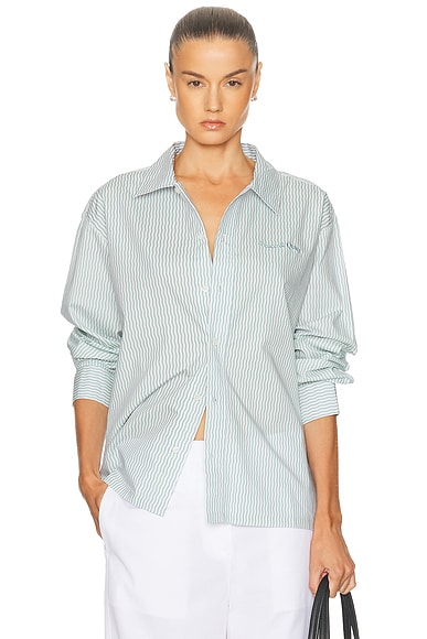 Museum of Peace and Quiet Wordmark Button Up Shirt in Baby Blue