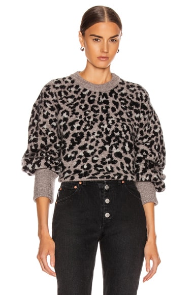 Marissa Webb Nelli Leopard Crewneck Pullover In Leopard Grey Combo
