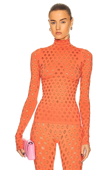 Maisie Wilen Orange Perforated Turtleneck In Carrot