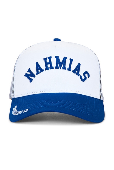 Nahmias Summerland Brim Trucker Hat in White & Blue