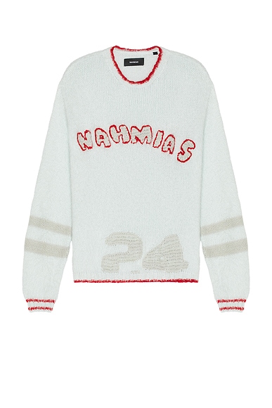 Nahmias Graduation Knit Boxy Crew Neck Sweatshirt in Steel Blue