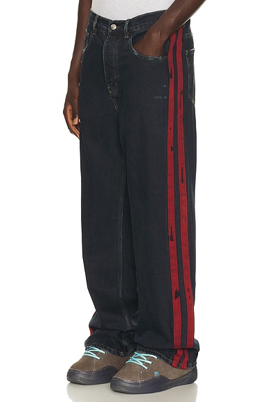 Nahmias Destroyed Denim Track Pant in Dark Indigo Wash