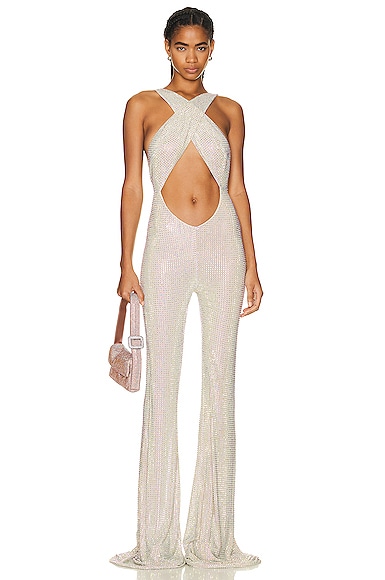 New Arrivals Jeweled Party Jumpsuit In Silver