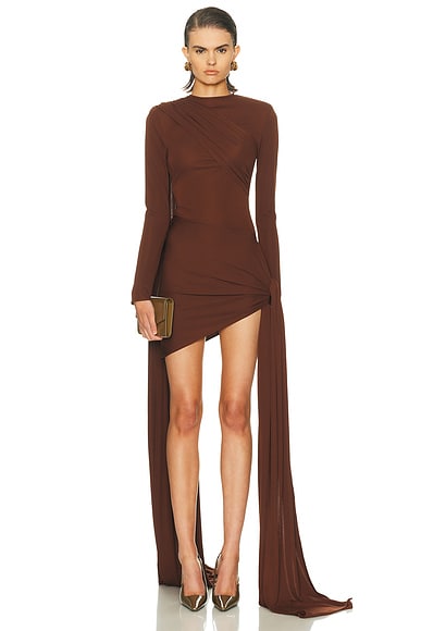 The New Arrivals by Ilkyaz Ozel Draped Mini Dress in Myrrhe Mystere