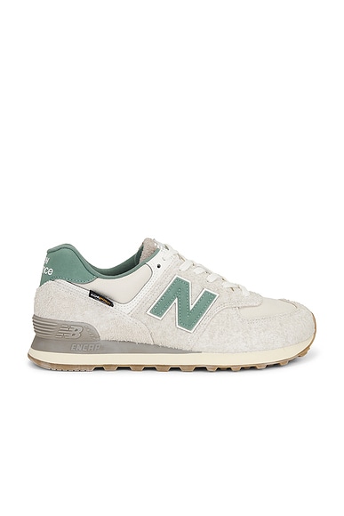 New Balance 574 Sneakers in Calcium, Green, & Spruce