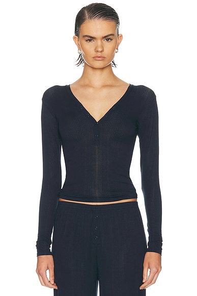 Negative Underwear Whipped Henley Top in Navy