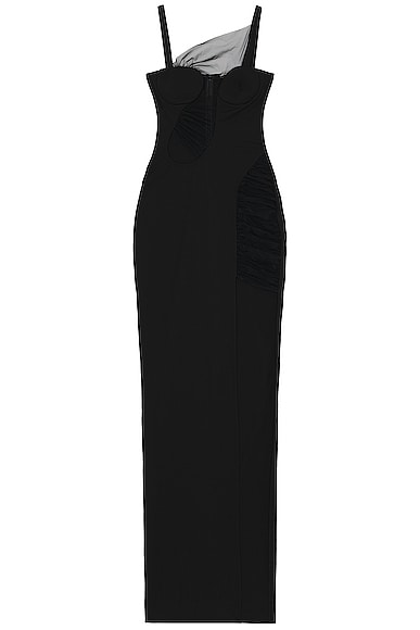 Nensi Dojaka Asymmetrical Panel Gown in Black