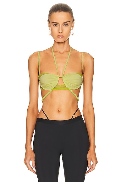 Nensi Dojaka Draped Double Bra In Lime