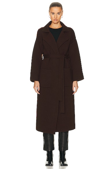 Claire Extra Long Belted Knit Cardigan in Brown