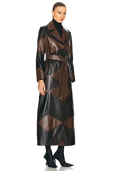 Shop Nour Hammour For Fwrd Sonja Patchwork Trench Coat In Black  Umber  & Walnut