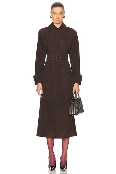 NOUR HAMMOUR Tate Suede Trench Coat in Mocha Suede