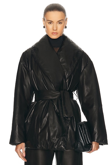 NOUR HAMMOUR Cora Leather Puffer Jacket in Black