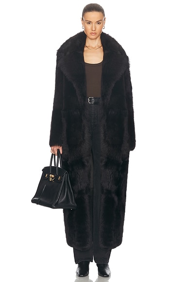 NOUR HAMMOUR Evita Long Coat in Black