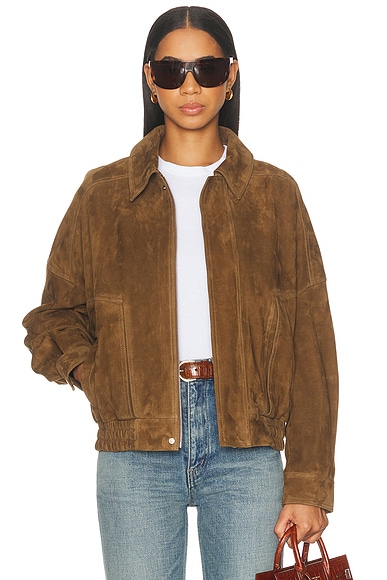 NOUR HAMMOUR Dalma Suede Jacket in Bark
