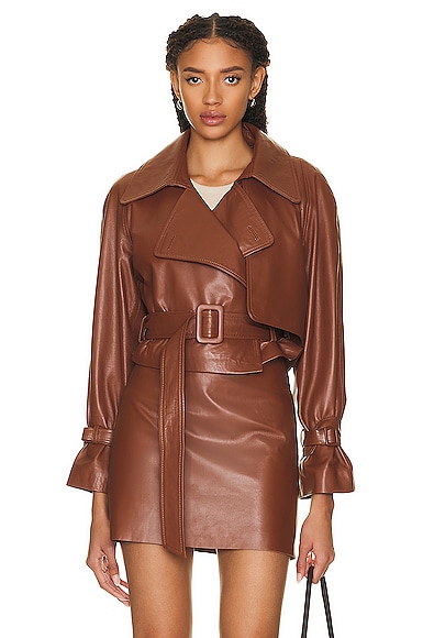 Hatti Cropped Leather Trench Jacket