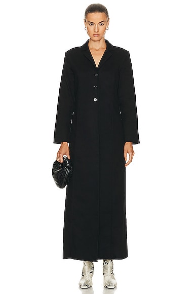 Lydia Stretch Denim Fit & Flare Coat in Black